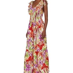 Maggie London Destiny Bungalow Blooms Sleeveless Ruffles Maxi Ruffle Hem Dress